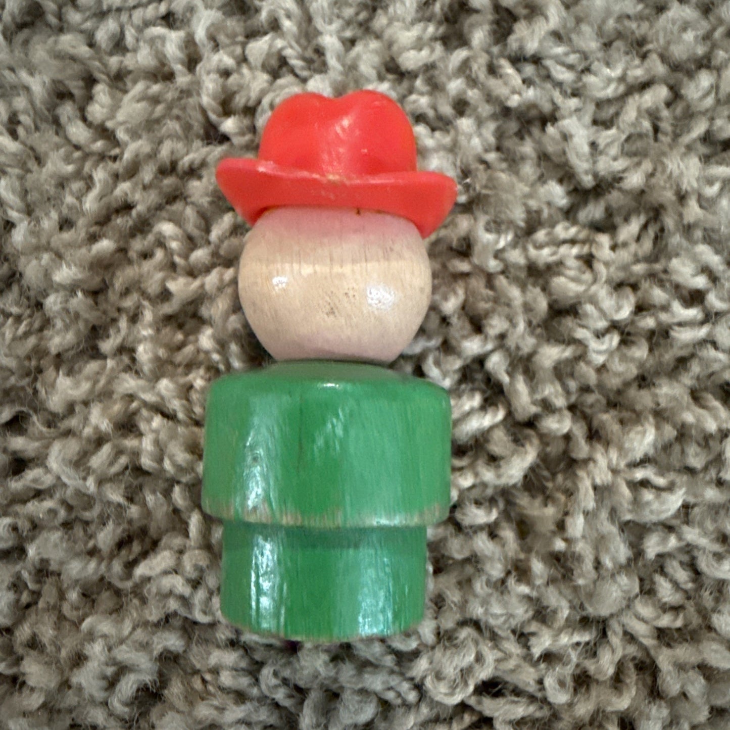 Vintage Fisher Price Little People Green Farmer Freckles Wood Figure Whoops Rare