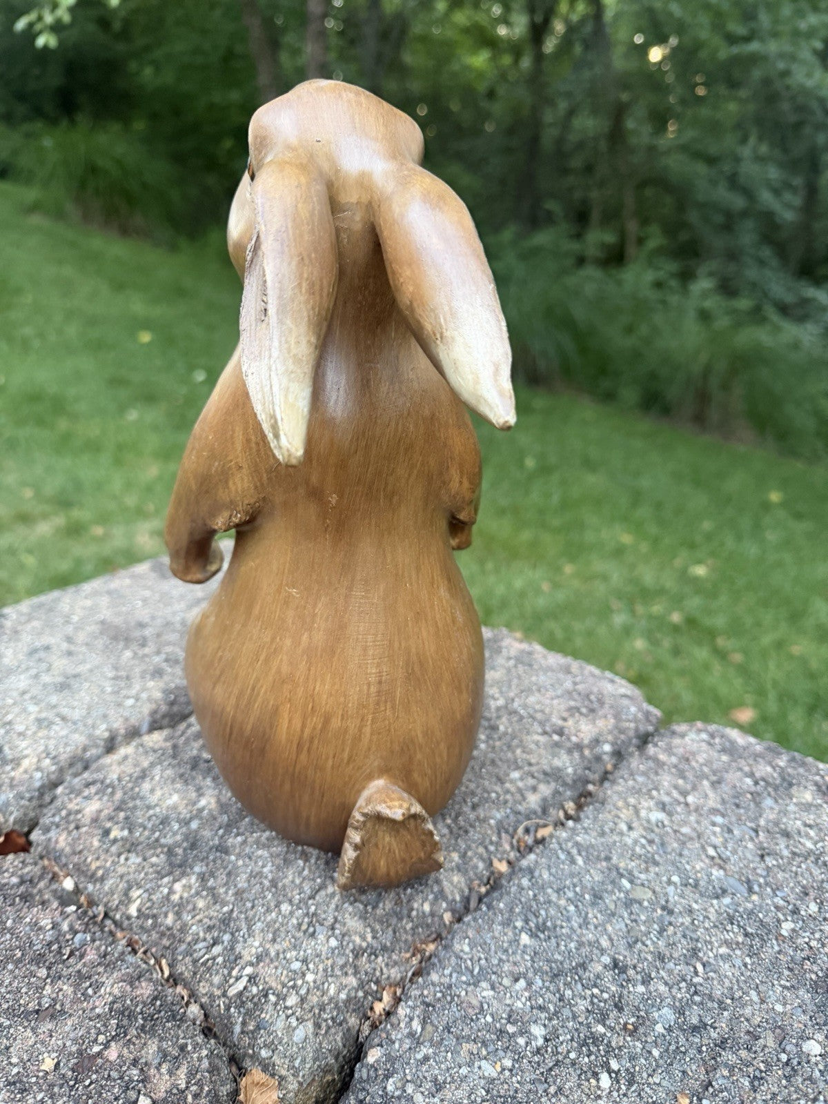 Vintage Faux Wood Carved Rabbit Statue 12.5" Standing Resin Bunny Figurine Eyes
