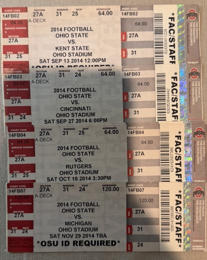 2005-2015 Ohio State Buckeyes Football Ticket Stub Faculty Staff seats Lot of 44