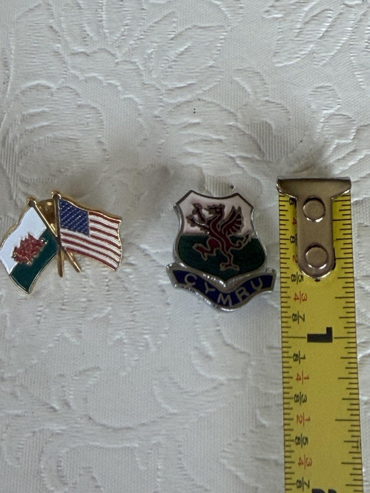 Wales Cymru Red Dragon Enamel Lapel Pin Lot of 2 USA Friendship Flag Shield