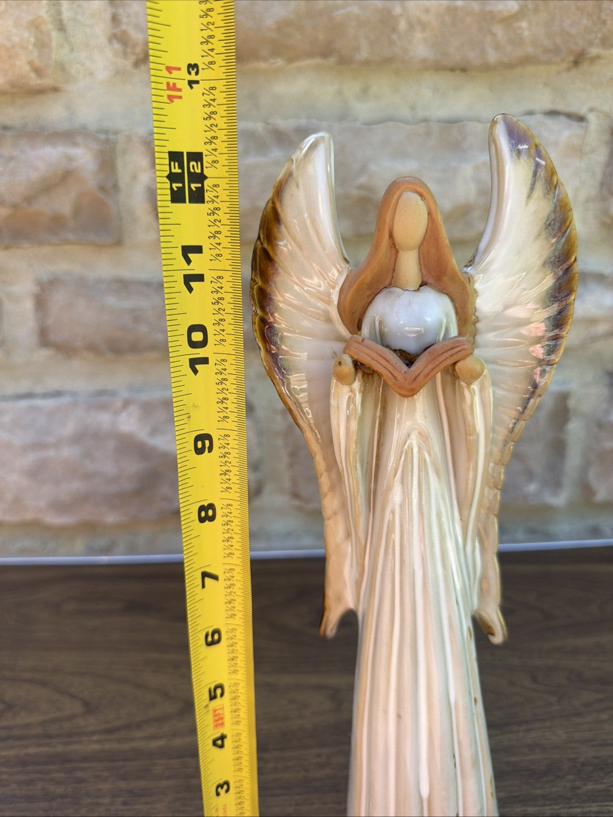 Glazed Ceramic Angel Figurine 13" Neutral Tone Home Decor Statue