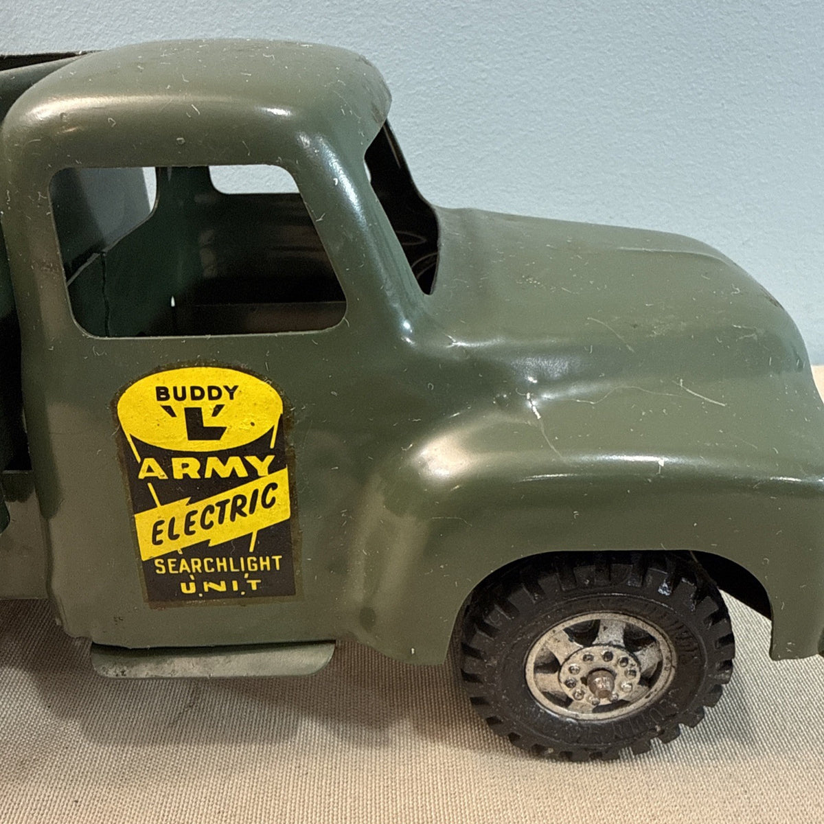 Vintage Buddy L Army Searchlight Repair Unit Pressed Steel Military Truck 1950s