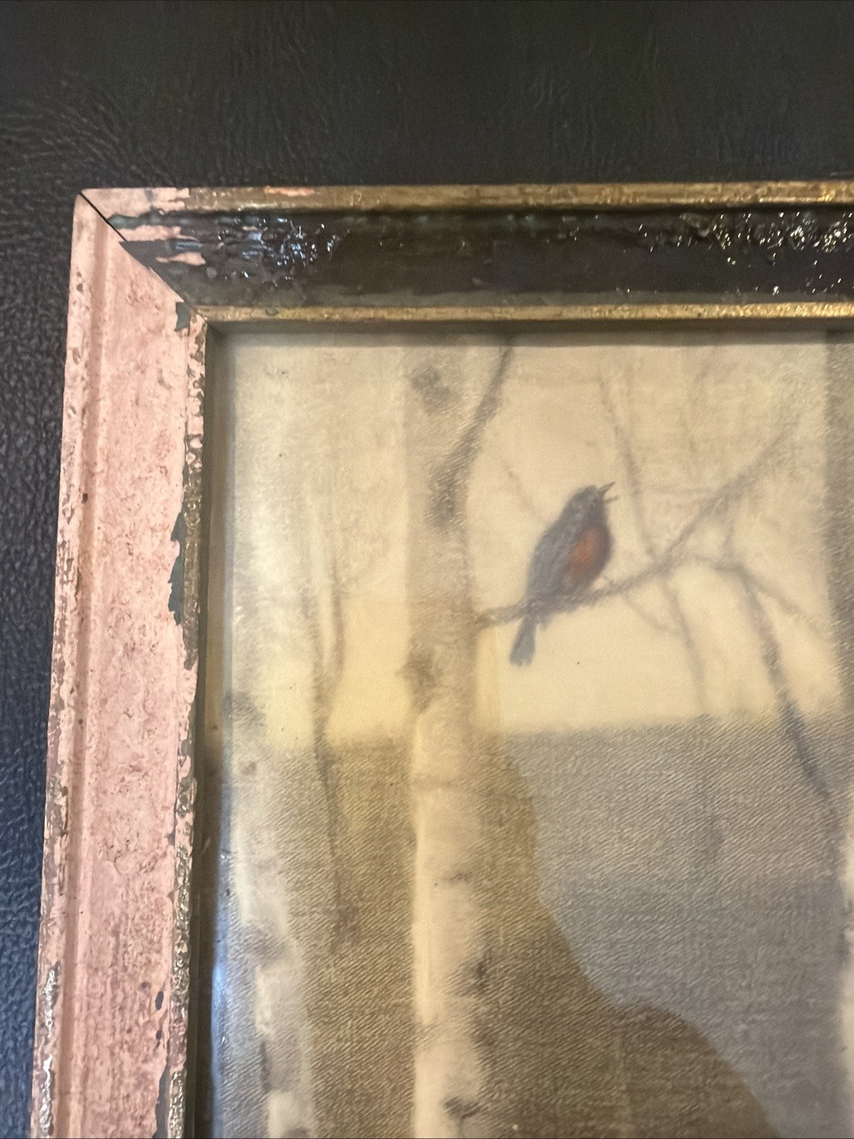 Antique 1920s Spring Song Girl Bird Framed Art Simon Glucklich #838 10" x 13"