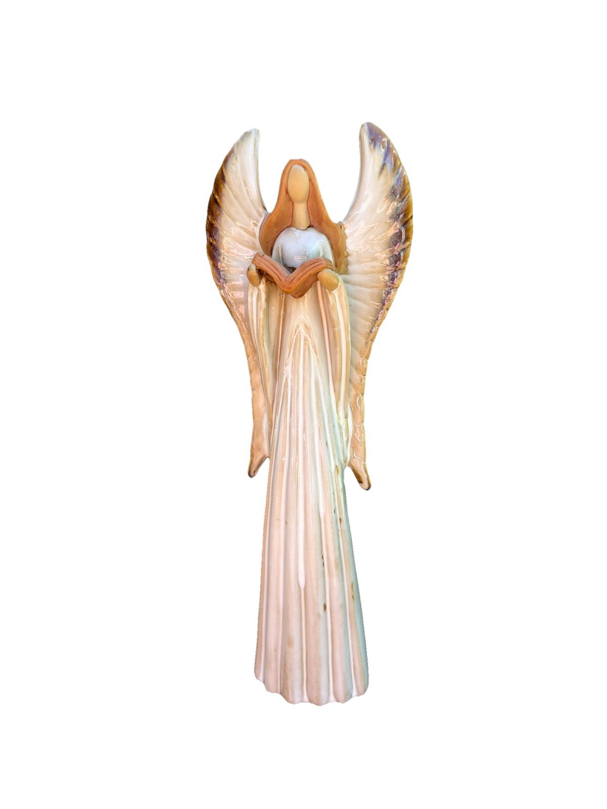 Glazed Ceramic Angel Figurine 13" Neutral Tone Home Decor Statue