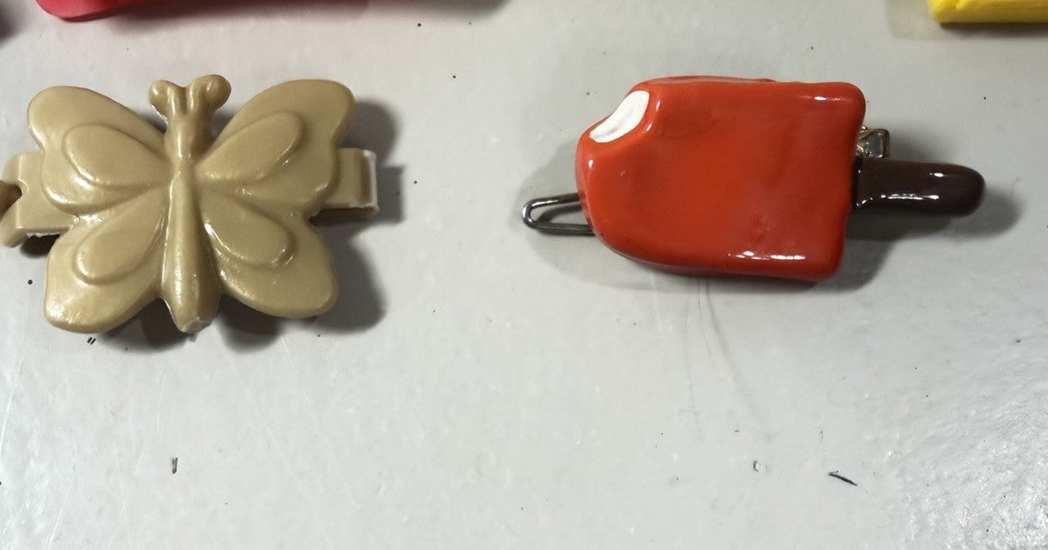 Vintage 1990s Hair Clips Barrettes Lot Plastic Metal Bows Flowers Rainbow Retro