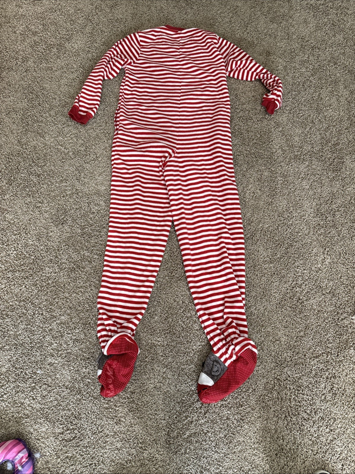 Nick and Nora Sock Monkey Pajamas Red White Striped One Piece Womens Size Small