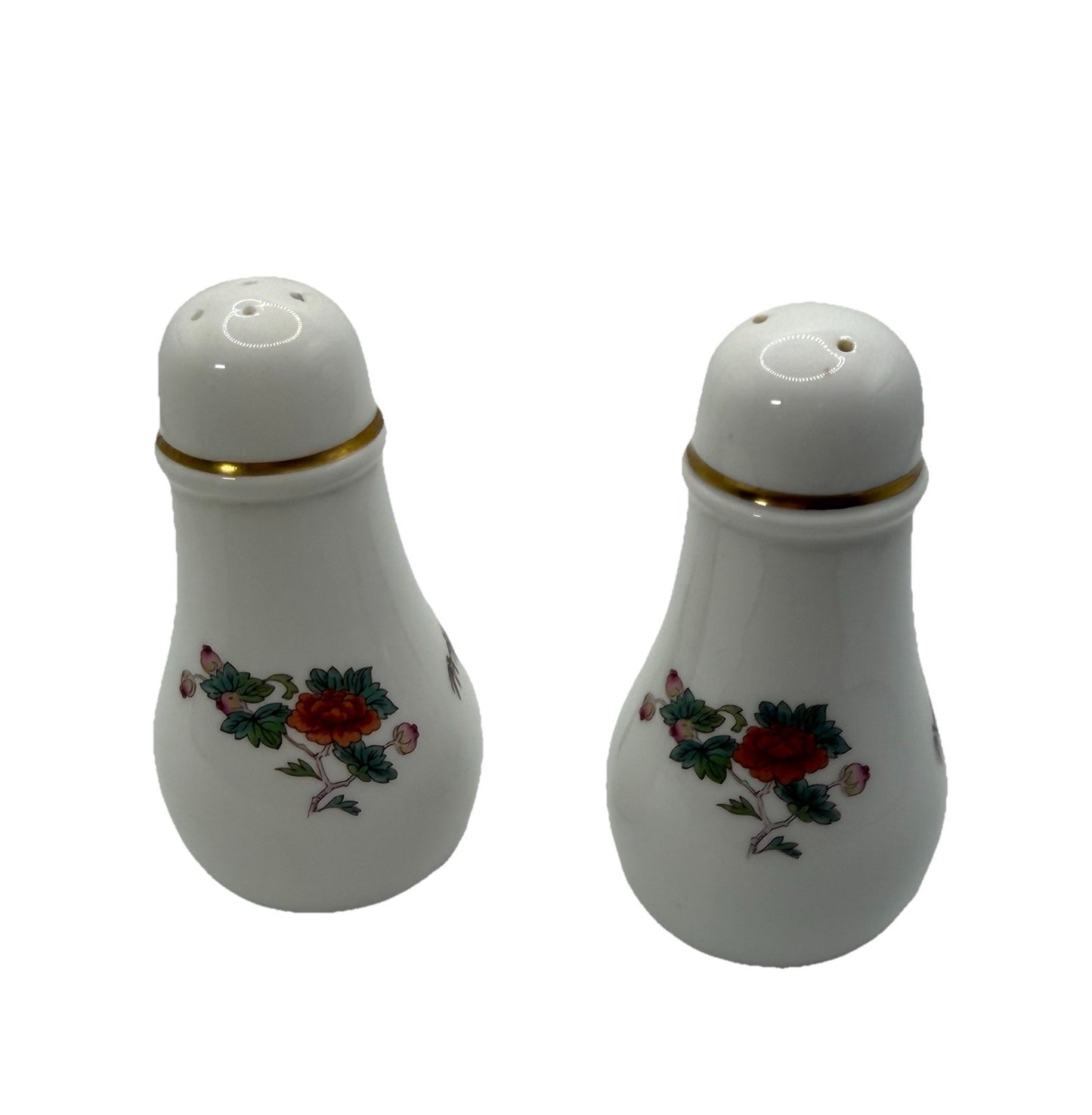 Wedgwood Kutani Crane Salt Pepper Shakers 3.5" White Floral Set Vintage