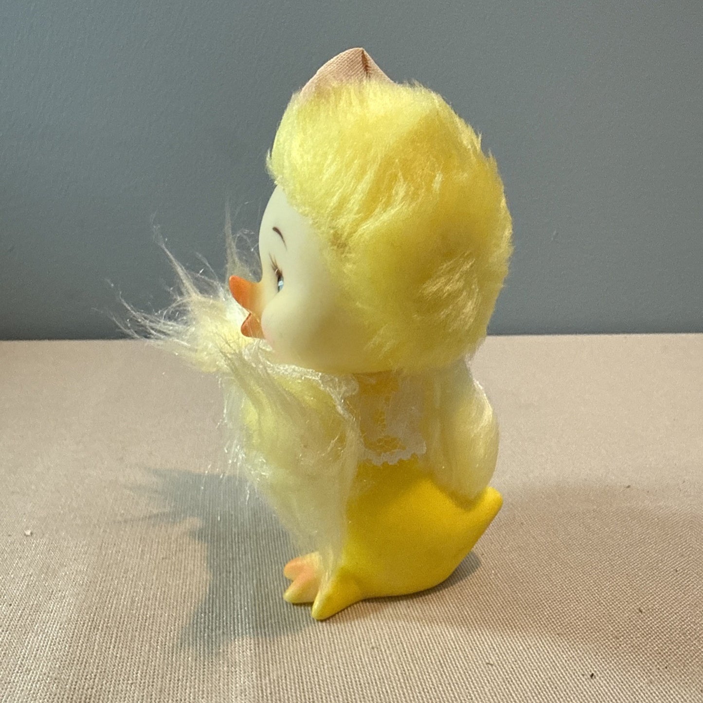 Vintage 1950s Daisy Chick Plush Rubber Face Easter Toy Flower Crown Japan