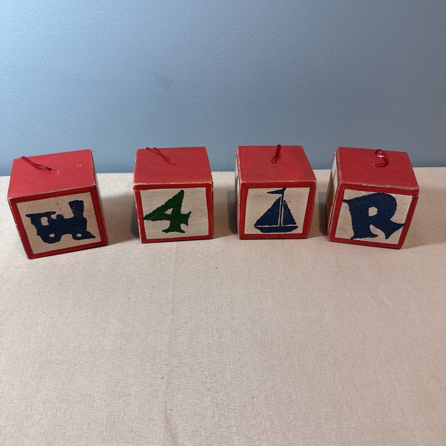 Wood Blocks Ornament Alphabet Animals VTG Midwest Of Cannon Falls 3x3" Set Of 4