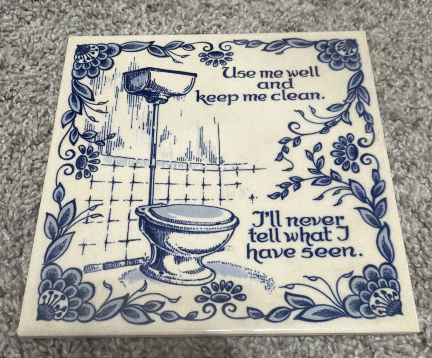 Delft Blue White Bathroom Quote Tile Wall Decor 6" Ceramic