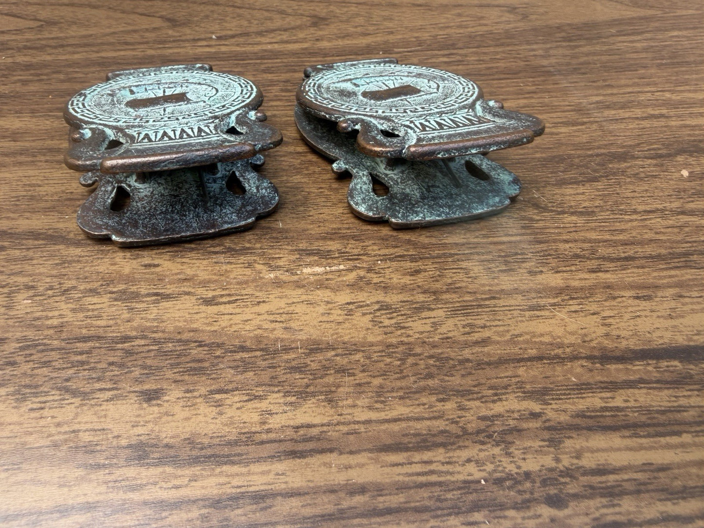 Vintage Greece Bronze Letter Clips Temple Ship Souvenir Pair Made in Greece