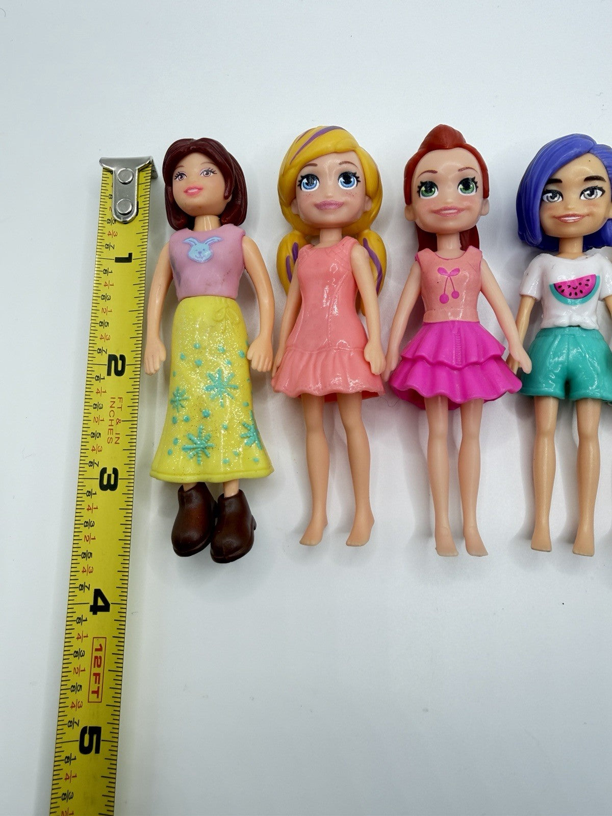 Polly Pocket Doll Figures Lot of 7 Mattel Mini Dolls Pets Dog Cat 3.5" Toys Set