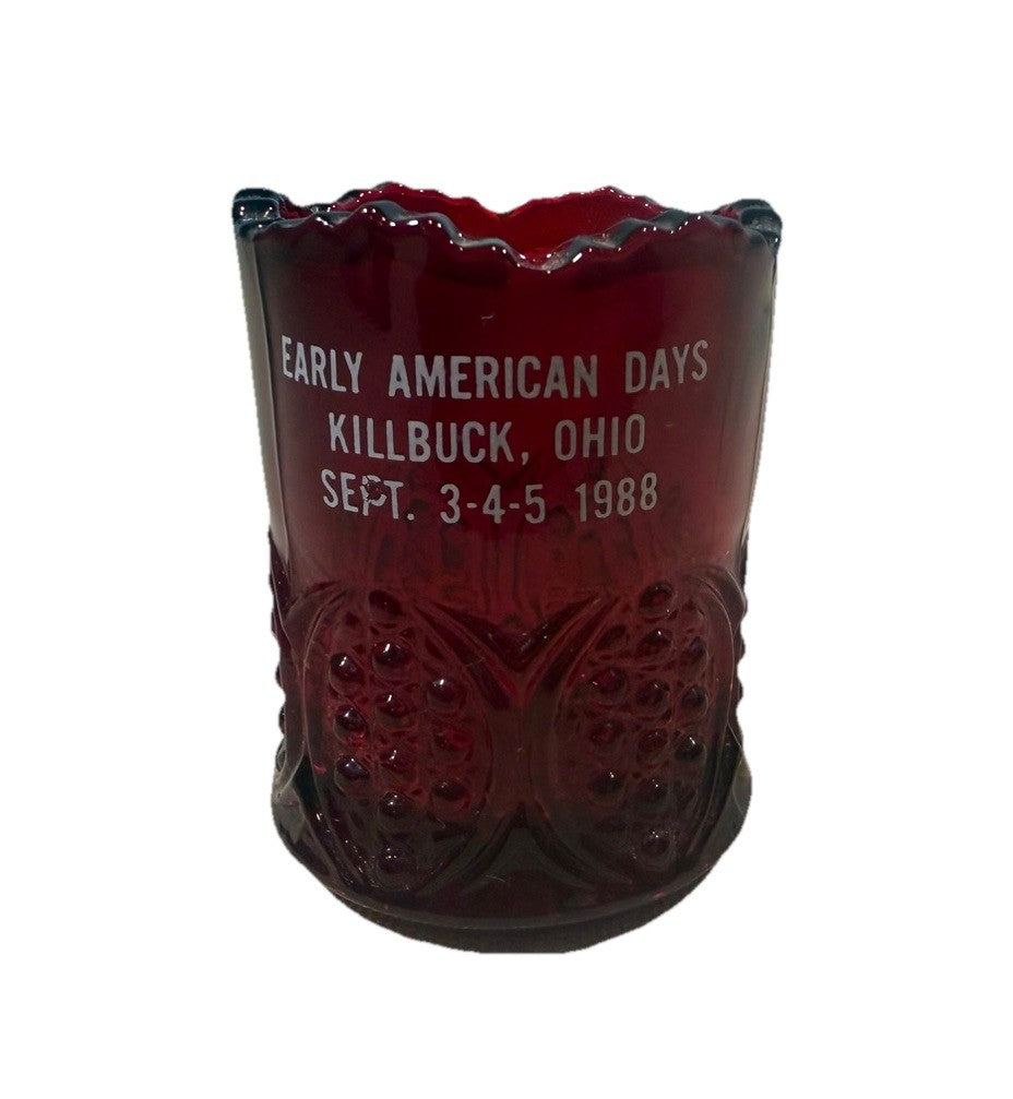 Vintage Ruby Red Glass Toothpick Holder Early American Days 1988 Souvenir