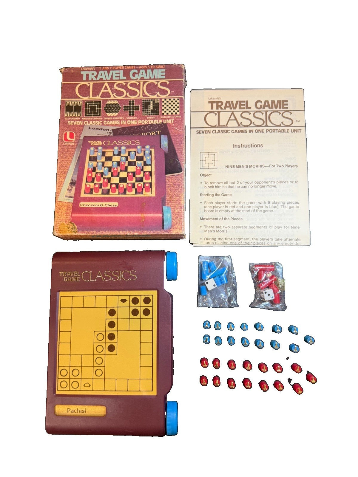 Vintage 1981 Lakeside Travel Game Classics 7 in 1 Portable Board Game Complete