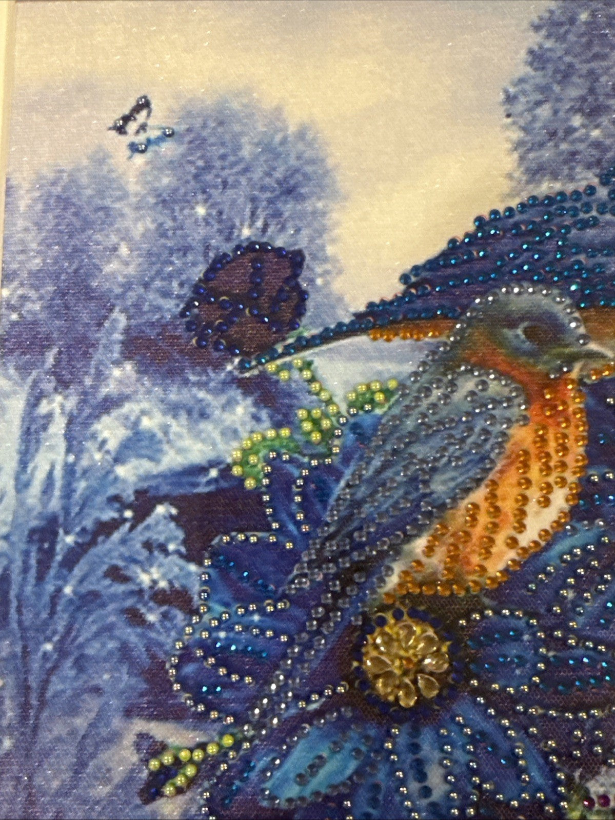 Framed Diamond Art Birds Blue Floral Sparkle Mosaic Wall Decor Home Art