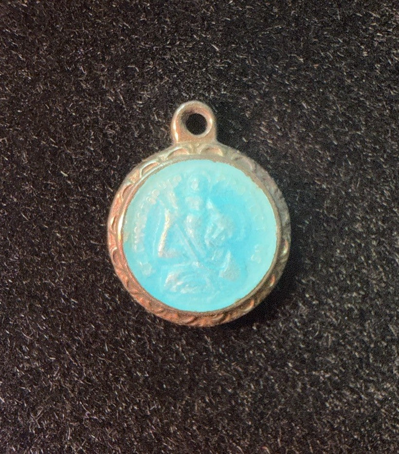 Vintage Hayward Sterling Silver Blue Enamel St Christopher Protect Us Medallion