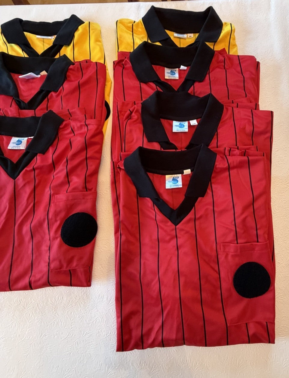8 Pack High 5 Sportswear Referee Jerseys Red Yellow Striped Polo Shirts M, L, XL