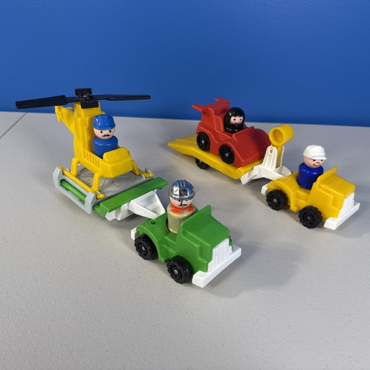 Fisher Price Little People Copter Rig 344 Indy Car Rig 347 Vintage Set of 2 Toys