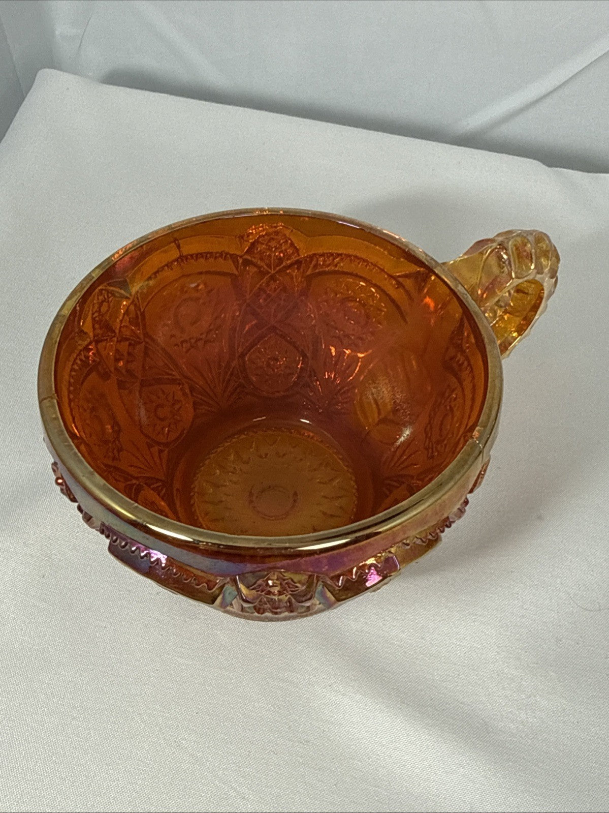 Set of 4 Vintage Imperial Hobstar Iridescent Marigold Orange Carnival Glass Cups