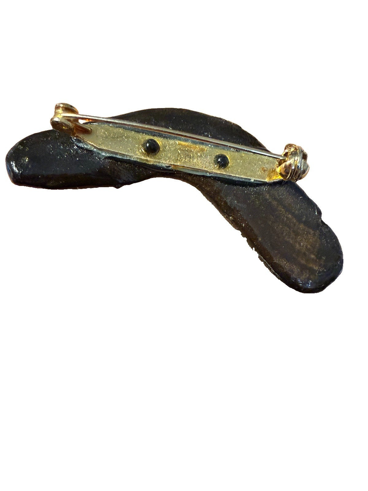Vintage Russian Hand Painted Lacquer Floral Brooches Signed Boomerang Snake Pin