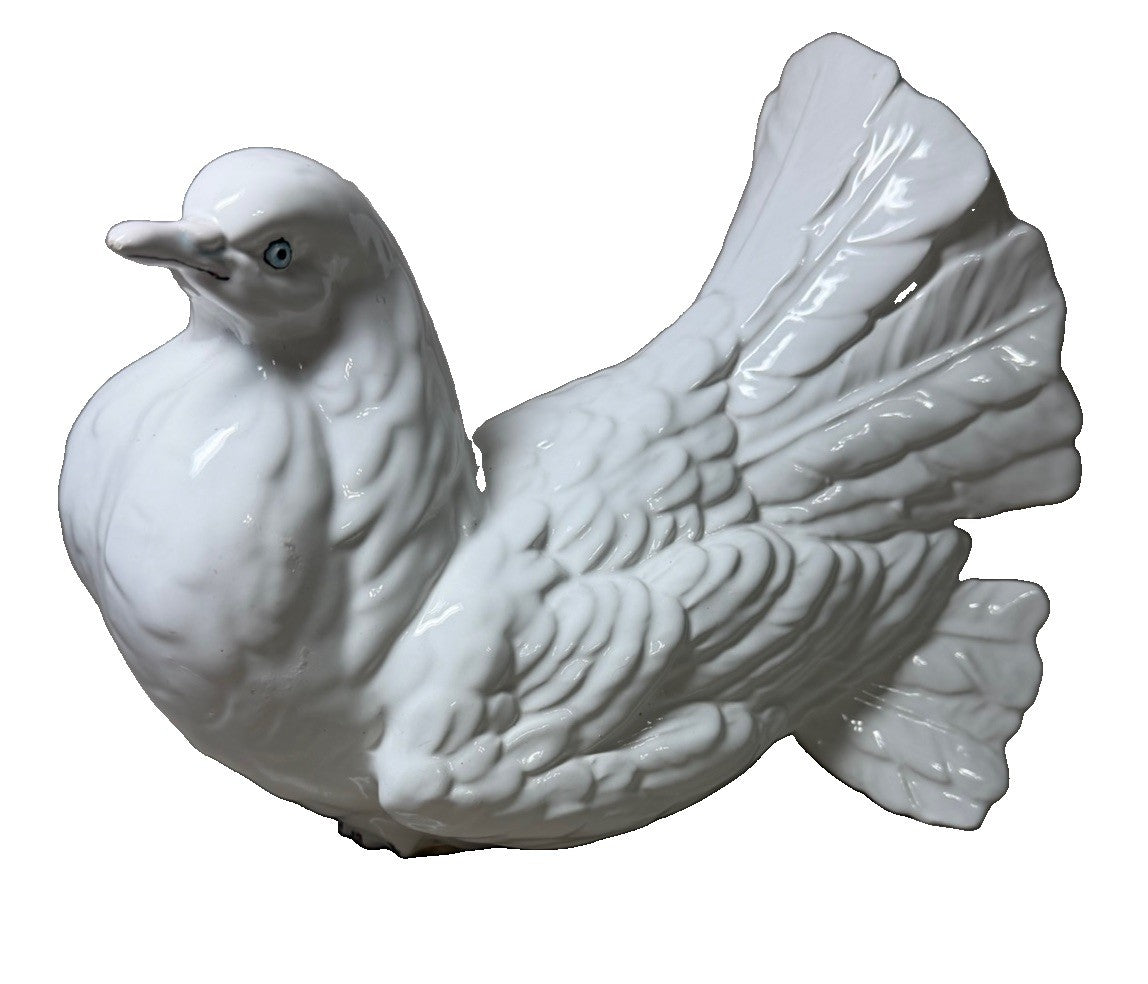Vintage White Ceramic Dove Figurine 10in Large Bird Statue Glossy Porcelain 10"