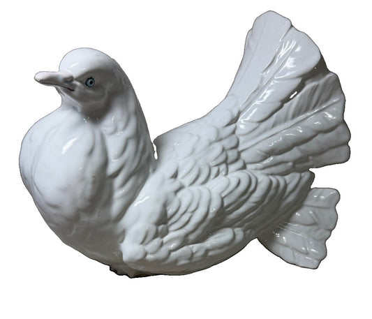 Vintage White Ceramic Dove Figurine 10in Large Bird Statue Glossy Porcelain 10"