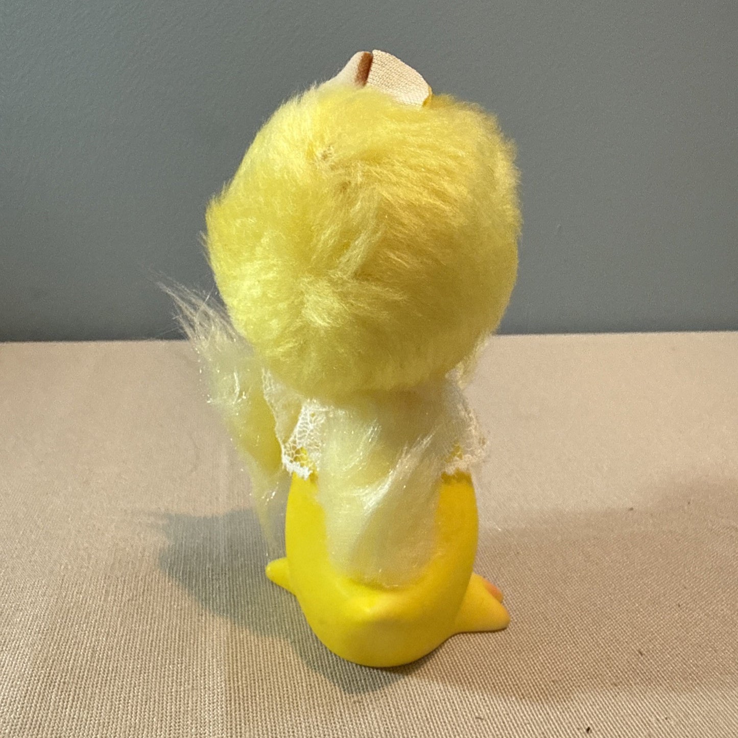 Vintage 1950s Daisy Chick Plush Rubber Face Easter Toy Flower Crown Japan