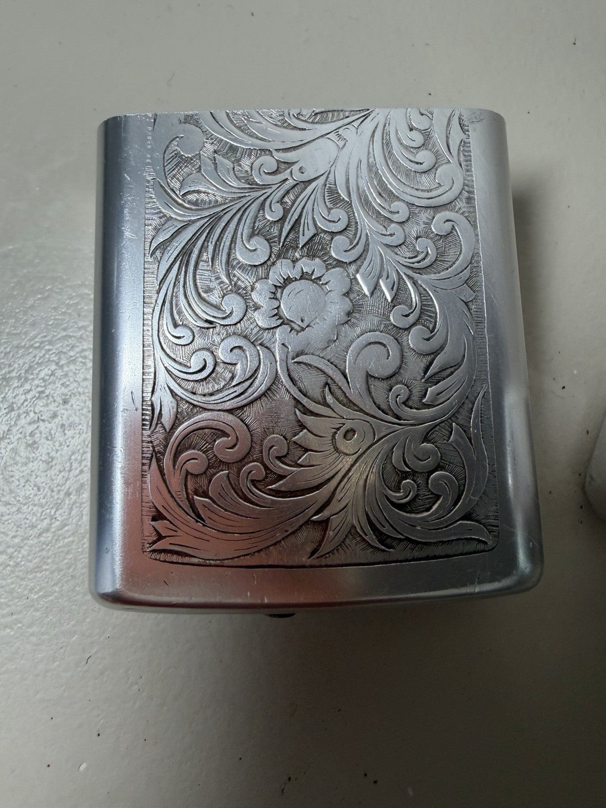 Vintage Park Industries Aluminum Cigarette Pack Holder Case Floral Embossed