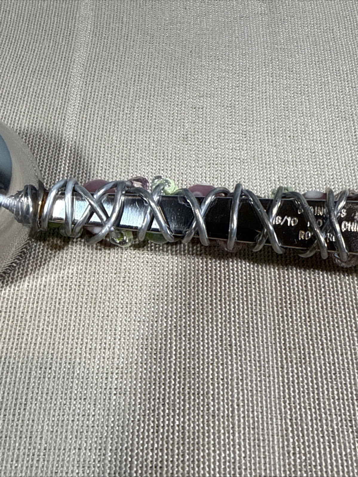 Beaded Wire Wrapped Handle Scoop Stainless Steel Pink Green 6"