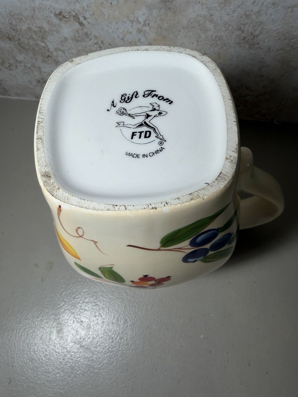 Vintage FTD Ceramic Pitcher Hand Painted Berries Fruit Creamer Vase 8"