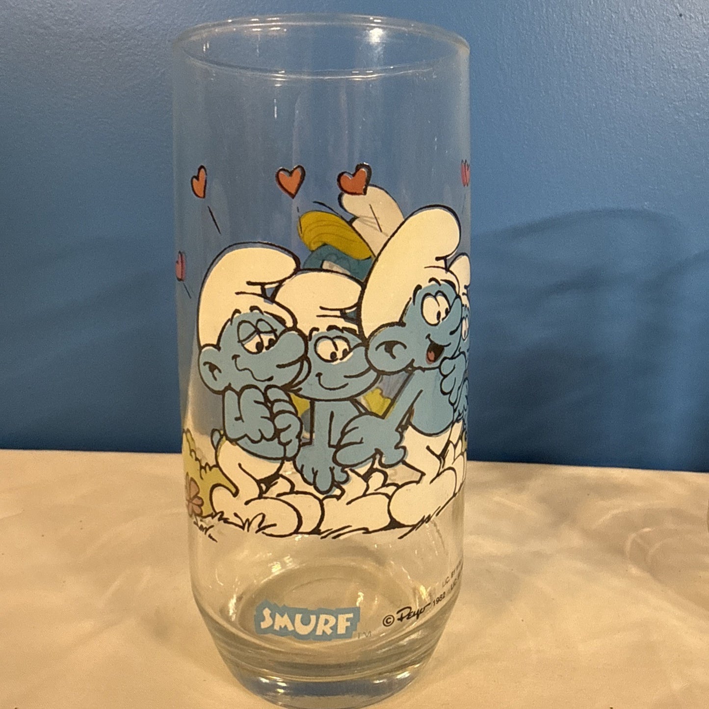 Vintage 1982 Smurfs Peyo Drinking Glasses Set of 5 Smurfette Papa Hefty Grouchy