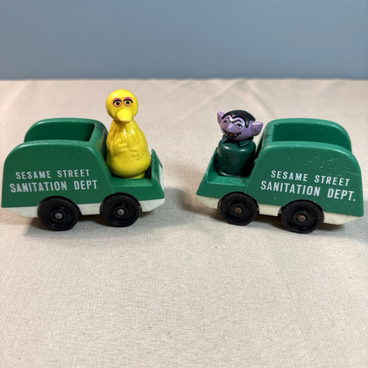 Vintage Sesame Street Sanitation Dept Truck Set Of 2 + Big Bird The Count