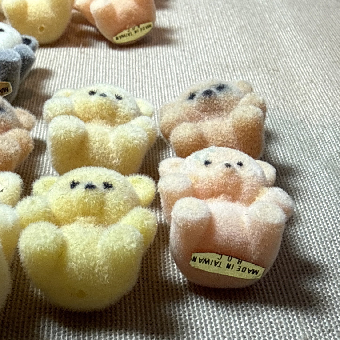 Vintage Mini Flocked Teddy Bear Lot of 22 Pastel 1" Miniature Craft Figure