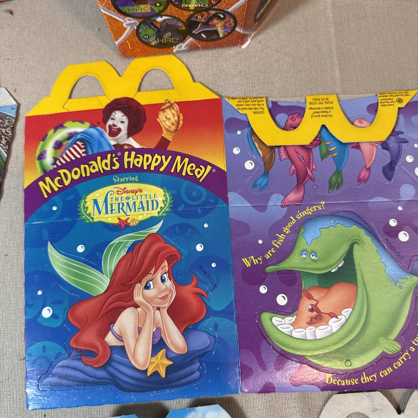 Vintage McDonalds Taco Bell Kids Meal Box Lot 10 Barbie Ariel Shaq Looney Toons