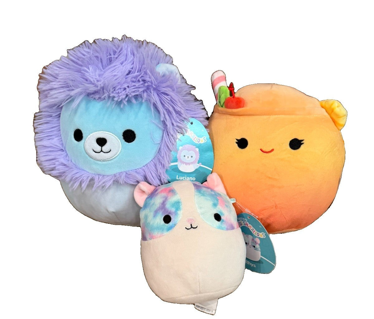 NWT Squishmallows Plush Lot 3 Luciano Lion Rhys Hamster Susan Drink 8" Kellytoy