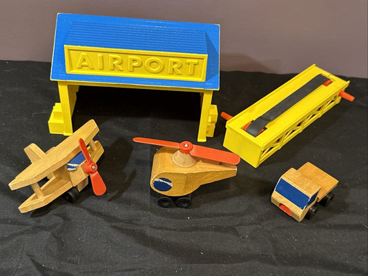 1972 Mattel Preschool Airport Playset Plane Copter Truck Vintage Incomplete