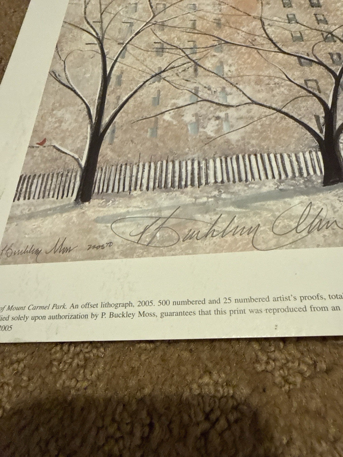P Buckley Moss Humility of Mount Carmel Park 2005 Lithograph Limited Edition 500