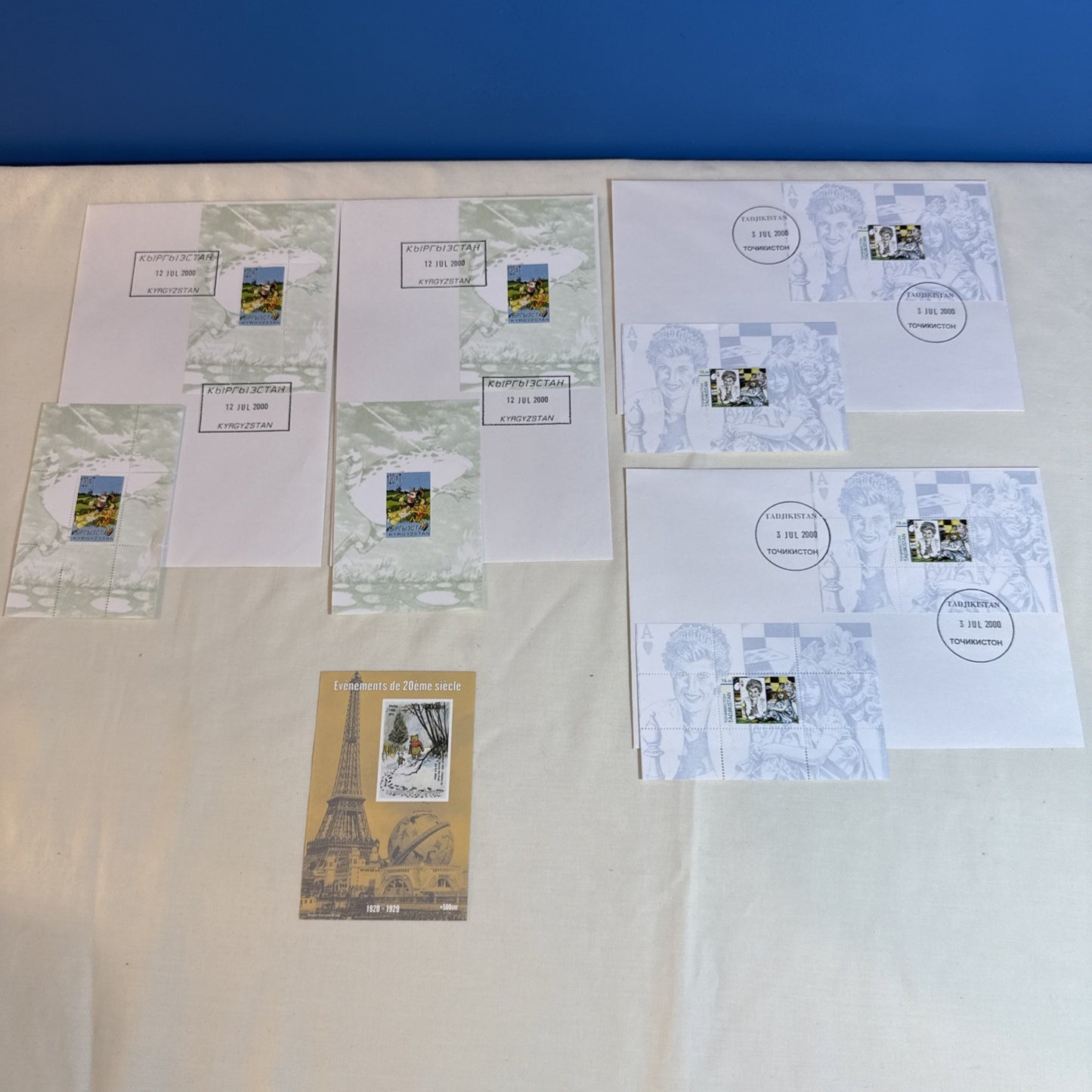 Disney Stamp Lot Tajikistan Kyrgyzstan Guinea FDC Souvenir Sheets Alice Pooh