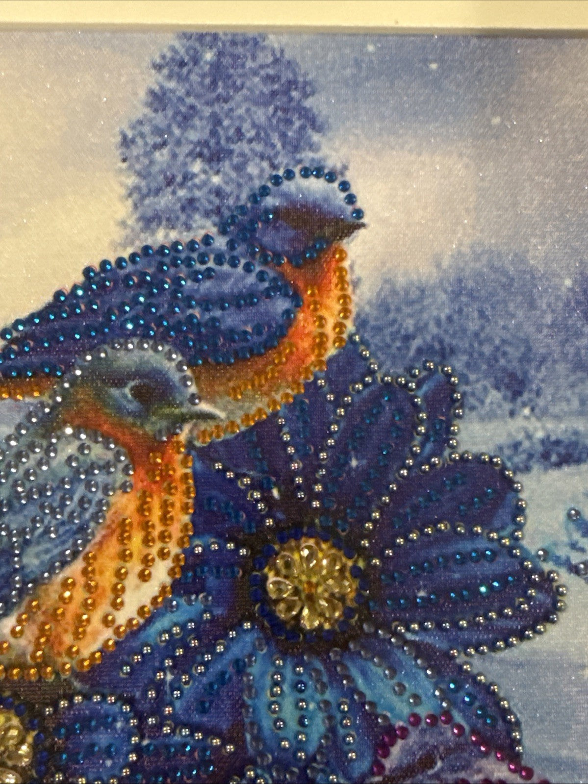 Framed Diamond Art Birds Blue Floral Sparkle Mosaic Wall Decor Home Art