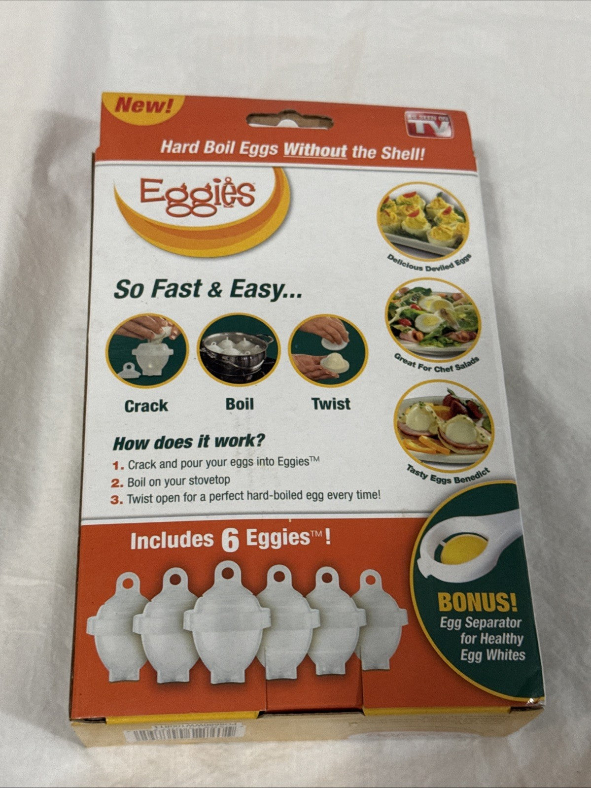 EGGIES Hard Boiled Egg Maker Crack Boil Twist No Peeling As Seen On TV