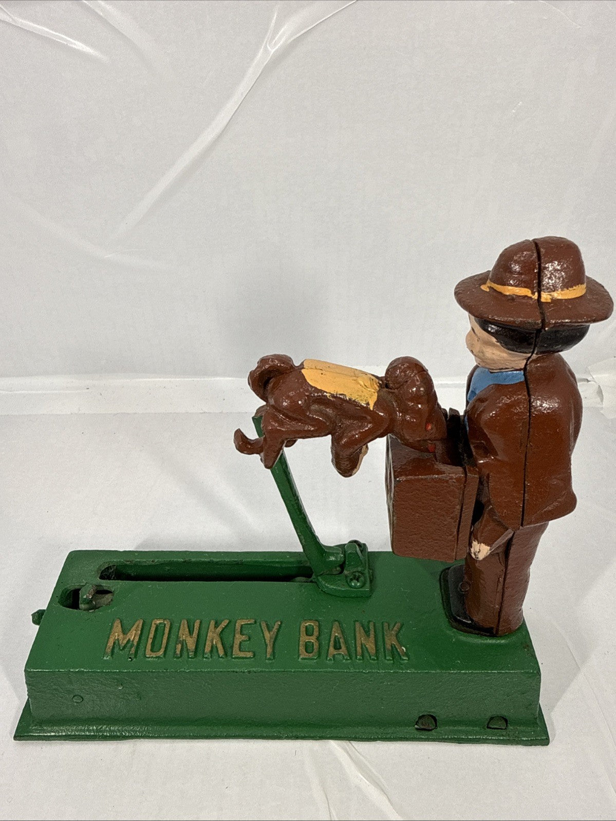 Vintage Cast Iron Mechanical Monkey Bank Organ Grinder Original Paint Very Clean