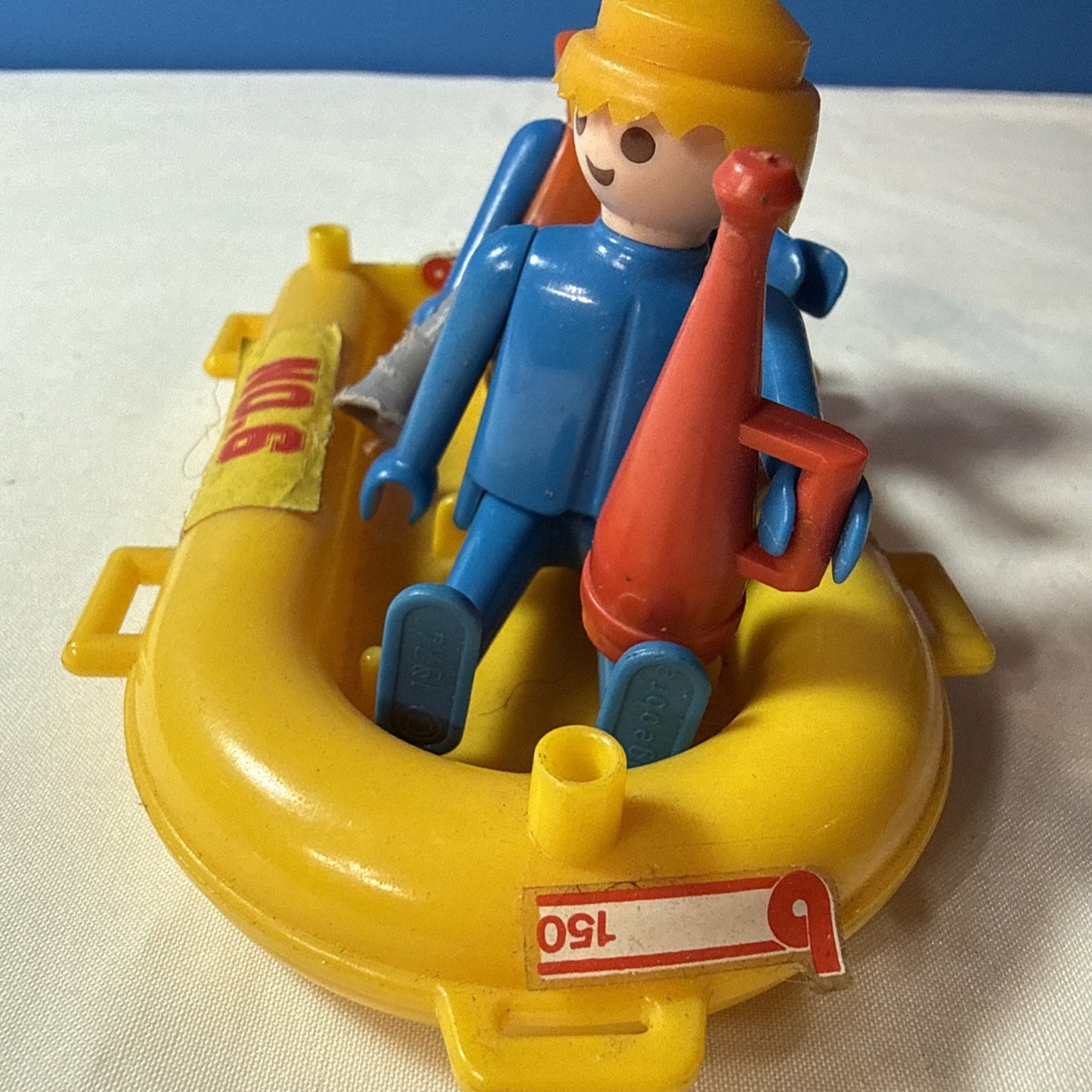 Vintage Playmobil Geobra Yellow Rescue Dinghy Boat Figures Tools Accessories