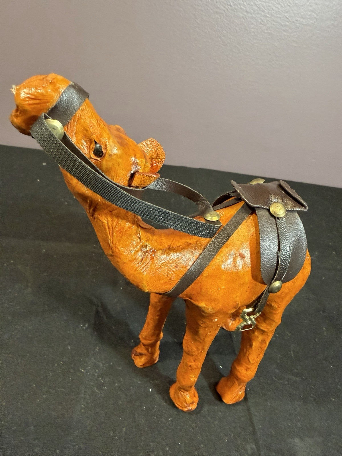Vintage Leather Wrapped Camel Nativity Figurine Jerusalem Standing 6"