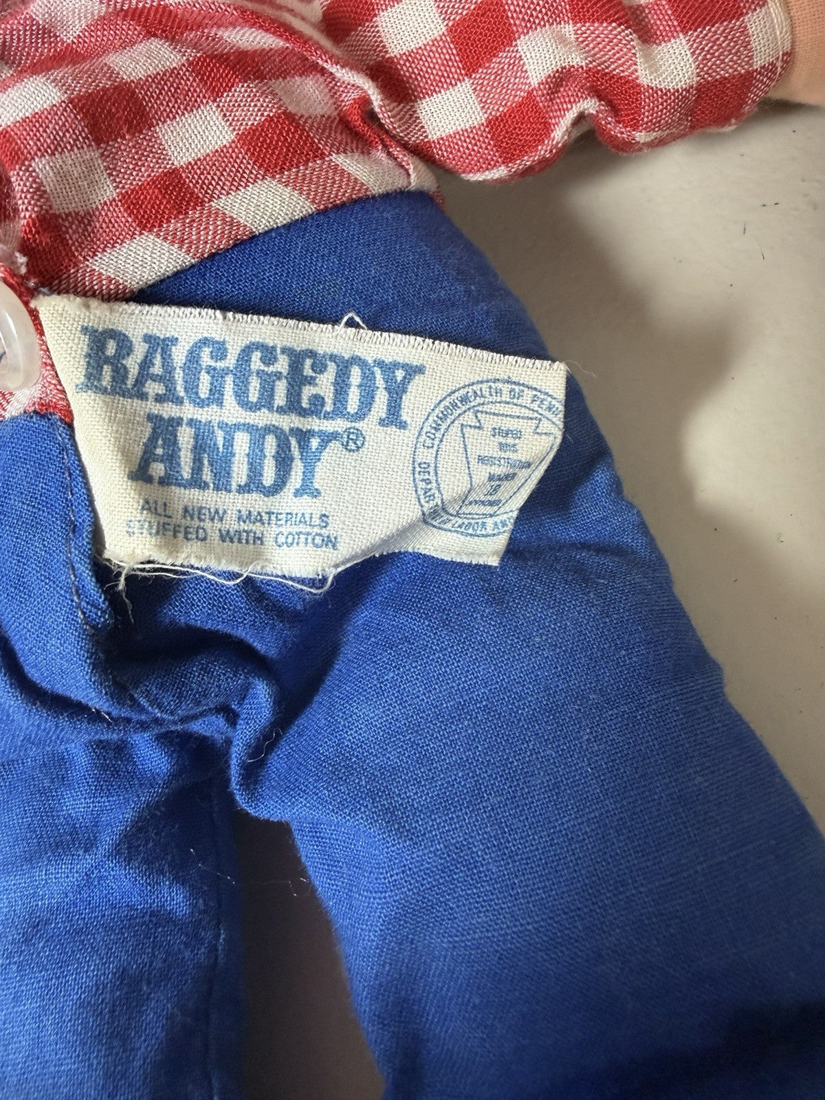 Vintage Knickerbocker Raggedy Andy Doll 15in Plush Stuffed Toy Works Johnny Grue