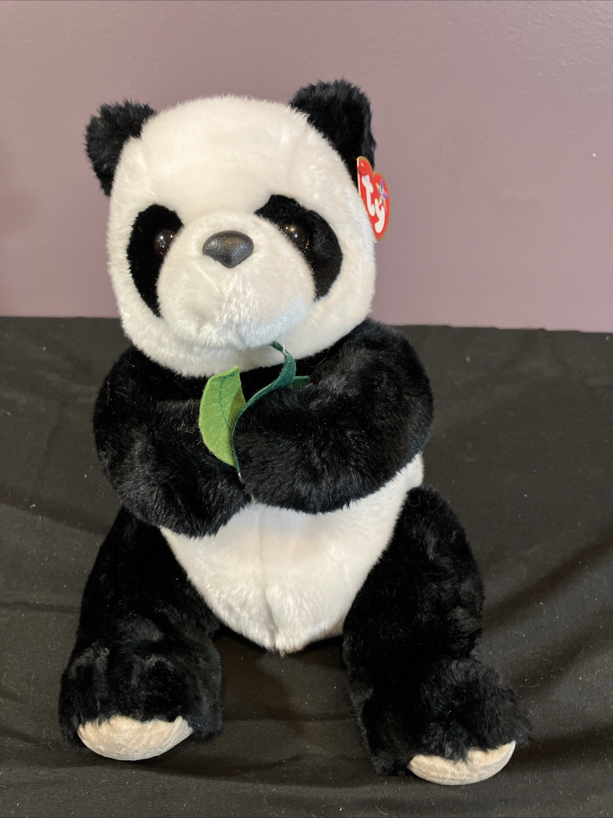 Ty Beanie Buddies Li Mei Panda Plush 10 Inch Bear Felt Leaves