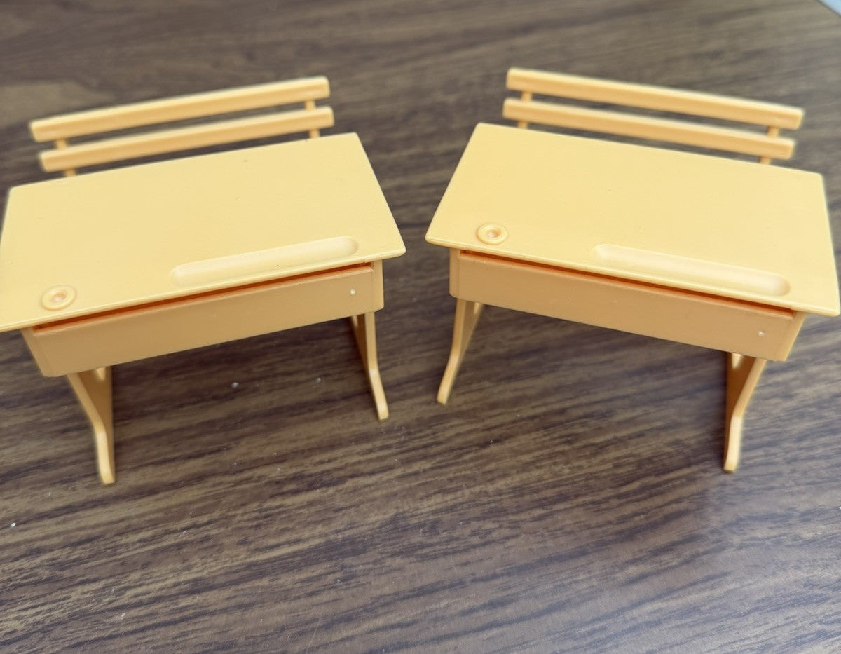 Vintage 1987 Delavennat France Miniature School Desk Bench Lot of 2 Barbie Scale