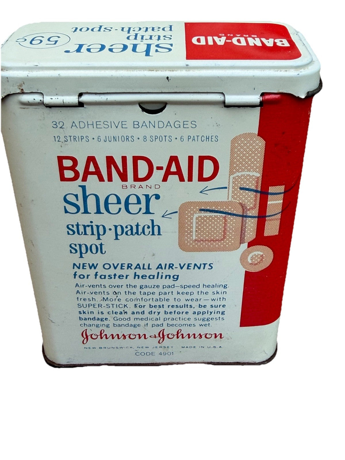 Vintage Johnson & Johnson Band Aid Sheer Patch Strips Empty Tin Box