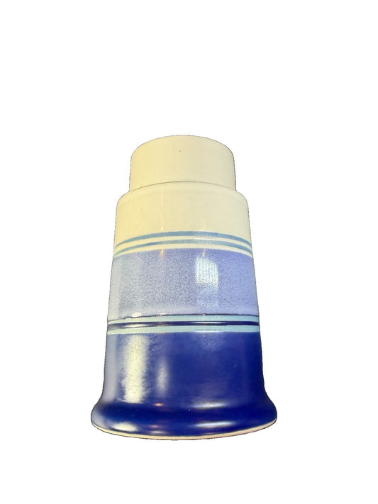 Vintage Ceramic Candle Holder Blue White Stripe Mid Century Modern Japan MCM 5"