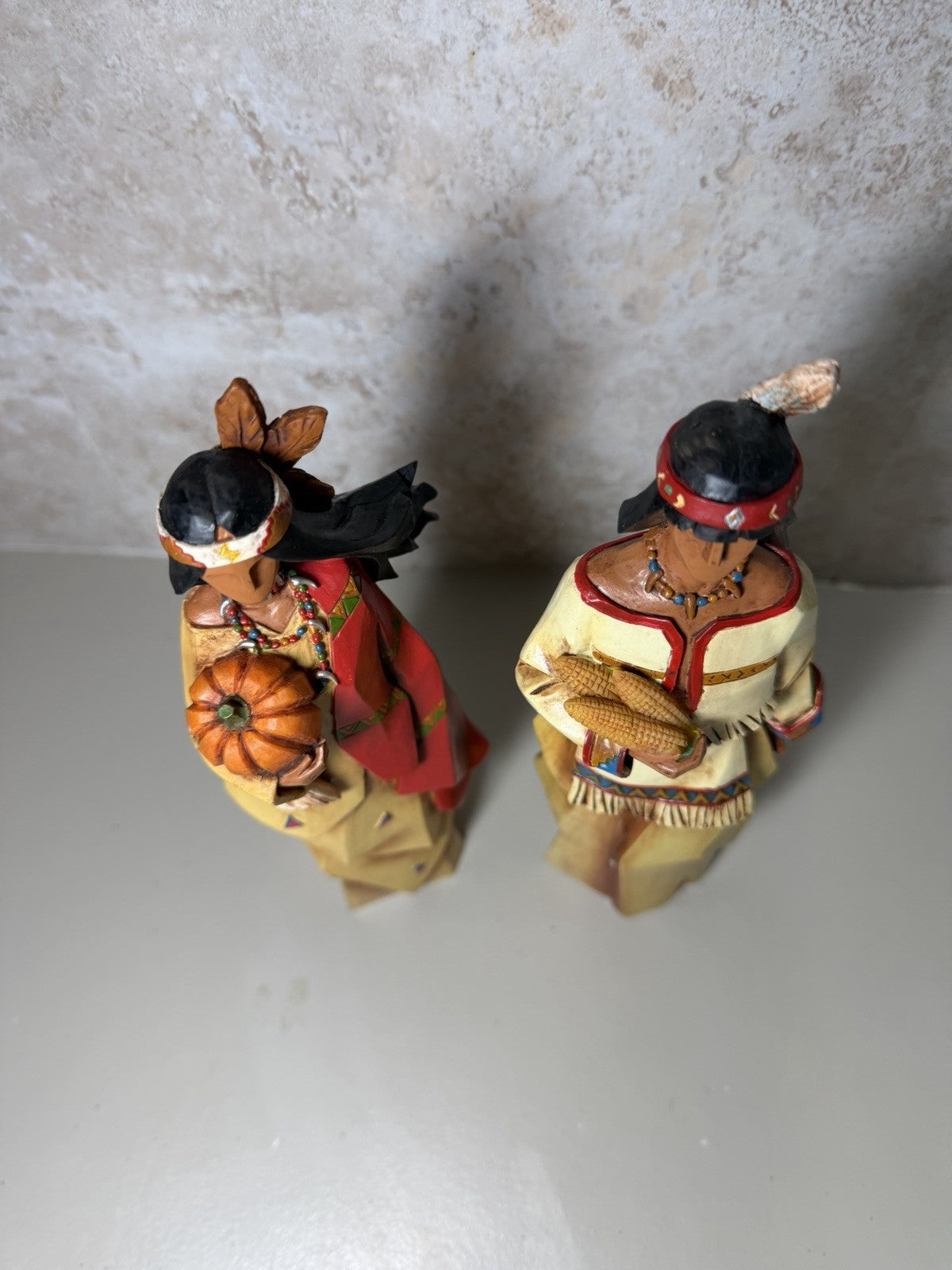 Vintage Pacific Rim Cubist Native American Man Woman Resin Sculpture Pair