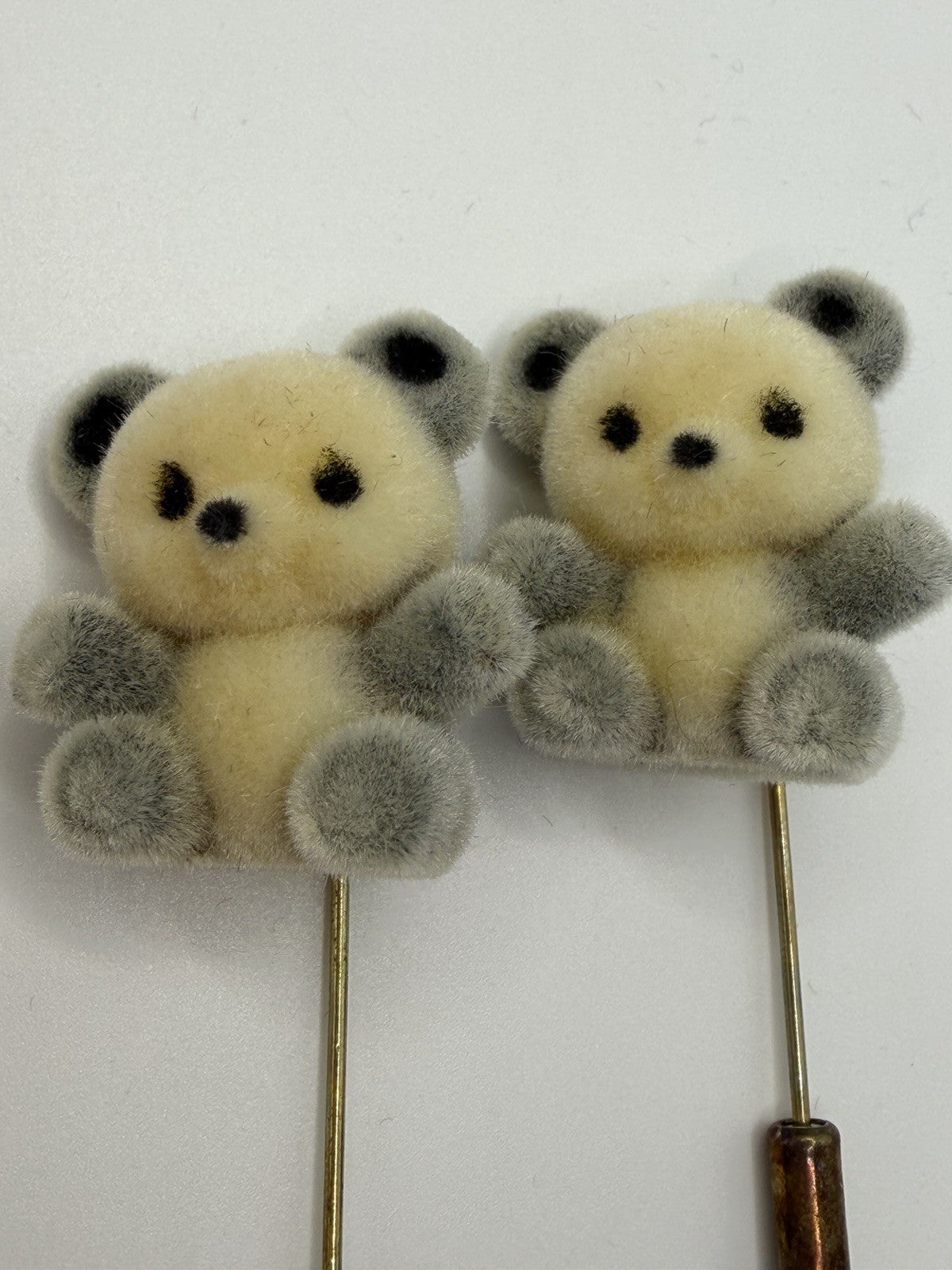 Vintage Flocked Teddy Bear Panda Lapel Stick Pins Hat Scarf Jewelry Lot of 5
